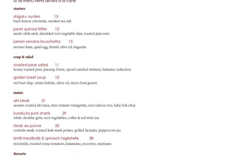 Fresh Bistro Valentines Day Menu