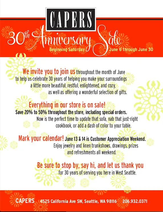 Capers 30th Anniversary Sale
